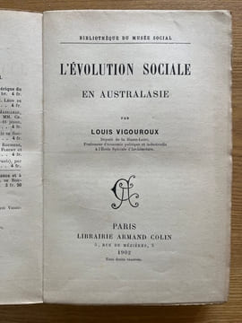 L'Evolution sociale en Australasie.. VIGOUROUX (Louis).
