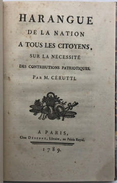 Harangue de la Nation à tous les citoyens sur la nécessité des contributions patriotiques.. CERUTTI (Joseph-Antoine-Joachim)