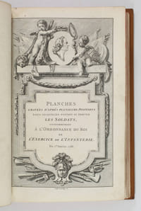 Ordonnance du Roi pour régler l'exercice de l'infanterie. Du 1er janvier 1766 [suivi de 12] Planches gravées d'après plusieurs positions dans lesquelles doivent se trouver les soldats, conformément à l'ordonnance du Roi de l'exercice de l'infanterie. Du 1er janvier 1766 [suivi de 37 planches de manoeuvres]