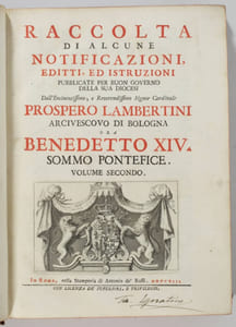 Raccolta di alcune notificazioni, editti, ed istruzioni pubblicate per buon governo della sua diocesi dall'eminentissimo, e reverendissimosignor cardinale Prospero Lambertini, arcivescovo di Bologna, ora Benedetto XIV, sommo Pontefice