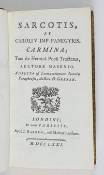 Sarcotis et Caroli V. imp. panegyris carmina; Tum de heroica poesi tractatus, auctore Masenio. Adjecta est lamentationum Jeremiae paraphrasis, auctore ...