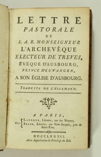 Lettre pastorale de S. A. R. monseigneur l'archevêque électeur de Treves, évêque d'Ausbourg, prince d'Euwangen, à son Église d'Ausbourg. Traduite de l'allemand