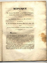 Réplique pour M. Joseph Machon, propriétaire à Tournon, agissant comme acquéreur de M. Joseph Clément; contre les hospices civils de la ville de Romans; en présence de M. Louis-Prosper Degros, maire de la même ville; et de M. Jean-Joseph Clément, propriétaire à Chanos-Curson
