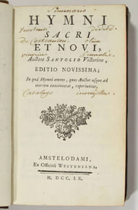 Hymni sacri et novi, auctore Santolio Victorino, editio novissima; In quâ hymni omnes, quos auctor usque ad mortem concinuerat, reperiuntur
