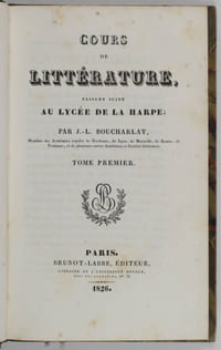 Cours de littérature faisant suite au Lycée de La Harpe