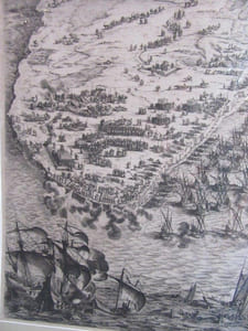 Gravure.  Le Siège de La Rochelle. Sous le ministère du Cardinal de Richelieu.