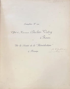 La Bénédictine de l'ancienne abbaye de Fécamp. Rouen, Lecerf, 1905, in-folio, percaline. verte illustrée en couleurs, 48 pages.. BENEDICTINE (LA). LE ...