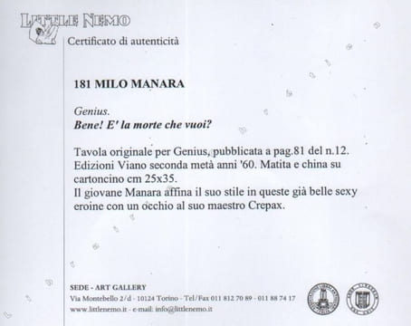 "Bene! E' la morte che vuoi ?". . GENIUS - EDITIONS. MANARA (Milo).