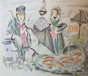 Costumes de notre terroir accompagné de trois dessins à la gouache.