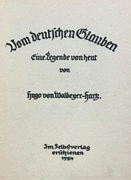 Vom Deutschen Glauben. De la foi allemande.. WALDEYER-HARTZ (Hugo von). LAUBE (Ruth).