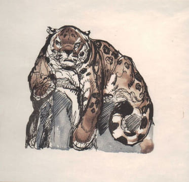 "Panthère au repos sur un rocher - Poèmes barbares". LECONTE DE LISLE. JOUVE (Paul).
