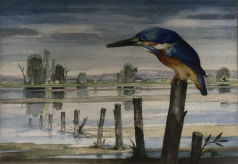 "Le Martin-pêcheur sur la Loire". . MERCIER (Jean-Adrien).