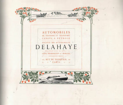 Automobiles de tourisme et transport, canots à pétrole Delahaye. . AUTOMOBILE DELAHAYE-PUBLICITE. ELIOTT (Harry), FAIVRE (Abel), LEANDRE (Charles), ...