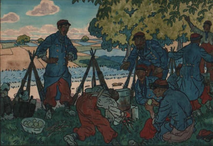 "Bivouac en pantalon garance".