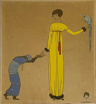 "La Robe jaune". Les Choses de Paul Poiret vues par Georges Lepape. . POIRET (Paul). LEPAPE (Georges).