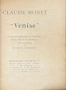 Les "Venise" de Claude Monet. Neuf reproductions de tableaux (un fac-similé et huit phototypies).