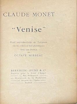 Les "Venise" de Claude Monet. Neuf reproductions de tableaux (un fac-similé et huit phototypies). . MIRBEAU (Octave). MONET (Claude).