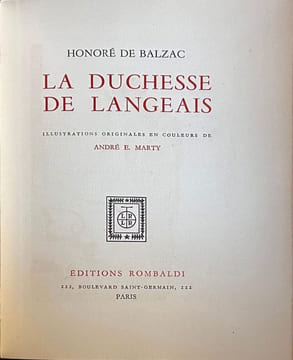 La Duchesse de Langeais. . BALZAC (Honoré de). MARTY (A. E.).