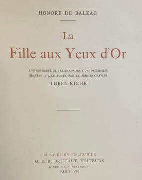 La fille aux yeux d'or.. BALZAC (Honoré de). LOBEL-RICHE (Alméric Riche, dit Alméry).