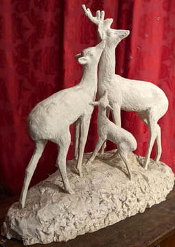 "Tendre trio : cerf - biche et faon".. HÉTREAU (Rémy).