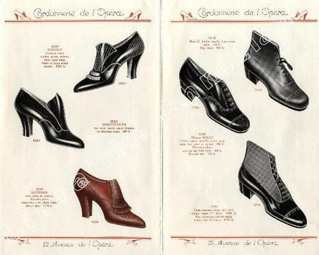 Cordonnerie de l'Opéra. P., Draeger, (v. 1920), in-12, couv. ill. en coul. . BALLY-CHAUSSURES.  