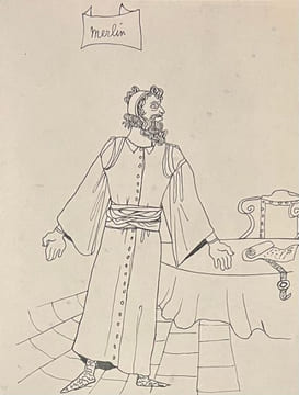 Dessins en marge du texte des chevaliers de la Table Ronde. . COCTEAU (Jean). COCTEAU (Jean).