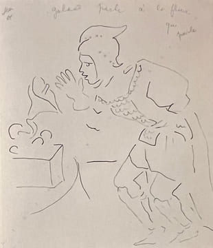 Dessins en marge du texte des chevaliers de la Table Ronde. . COCTEAU (Jean). COCTEAU (Jean).