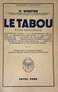 Tabou (Le). Etude sociologique. Traduction de l’anglais de Jacques Marty.