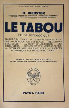 Tabou (Le). Etude sociologique. Traduction de l’anglais de Jacques Marty.. Webster, H. :