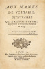 Aux mânes de Voltaire, dithyrambe qui a remporté le prix au jugement de l'Académie Française.. [La Harpe]