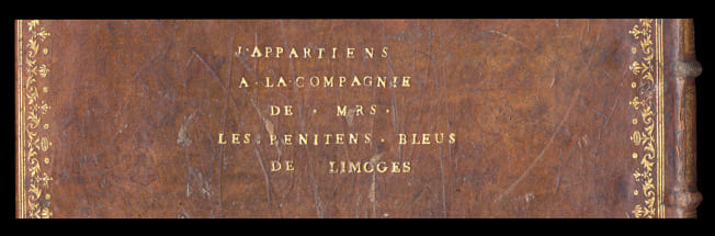 Livre de Chant, contenant les vêpres du dimanche, et plusieurs Pièces de Chant, notées, à l’usage de la Compagnie Royale des Pénitents Bleus de la ville de Limoges, sous le tître du glorieux St Jérôme, docteur de l’Eglise. A Limoges, 1789. RELIE ENSUITE : Supplementum gradualis Lemovicensis. Lemovicus (Limoges), François Dalesme, 1783. RELIE ENSUITE : Supplementum antiphonari Lemovicensis. Lemovicis, Franciscum Dalesme, 1783.