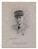 Portrait du maréchal Philippe Pétain tissé sur soie nacrée (23,2x17 cm) fixé sur un carton. Lyon, Syndicat des fabricants de soieries. Ecole de ...