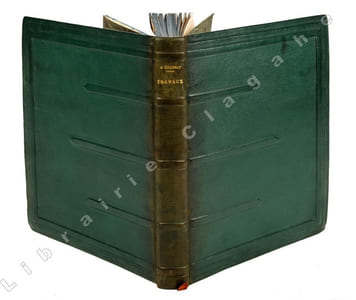 Recueil de publications scientifiques reliées en un volume in-4°, maroquin vert, dos à nerfs plats qui, en tête et en pied se continuent sur les plats en encadrement et les trois du milieu en milieu des plats finissent en pointes, titre doré (reliure marocaine circa 1939):