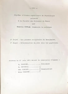 Les glandes occipitales du dromadaire. Diplôme d’études supérieures de Physiologie présenté à la Faculté des sciences du Maroc, soutenu le 27 juin 1961 devant la commission d’examen: M. Pamouse, président ; Metetal, Mme Vincent, Melle Charnot examinateurs.