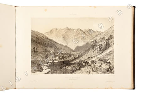 a) Les Pyrénées dessinées d’après nature et lithographiées. Texte explicatif. Première partie : Luchon et ses environs ; Luchon, Lafont. (Toulouse Typ. J. Pradel et Blanc)b) Deuxième partie : Hautes et basses Pyrénées. Luchon, Lafont,
