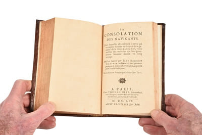 Réunion de sept parties des Oeuvres, reliées en un volume in-8, veau marbré, dos à nerfs décoré et doré, pièce de titre grenat (reliure de l’époque), toutes traduites par Bernard Du Teil et imprimées à Paris chez Thomas Jolly, en 1659 :