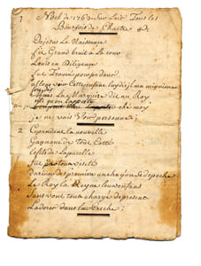 Pamphlet populaire manuscrit sous la forme d’une chanson:"Noël de 1763, sur l’air de Tous les Bourgeois de Chartre".