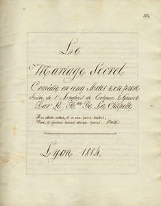Mariage (Le) Secret. Comédie en cinq actes et en prose, initiée de l'Anglais de Colman et Garrick.