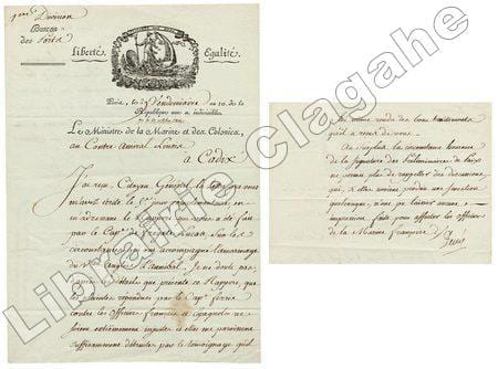 2 pièces : 1- Lettre / 2- Lettre Signée.. Decrès (Denis, comte, puis duc) :
