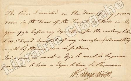 Billet manuscrit, signé.. Smith (William, Sidney) :