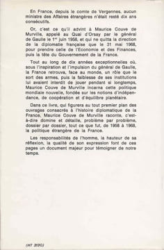 Une politique étrangère 1958-1969.. COUVE de MURVILLE (Maurice).
