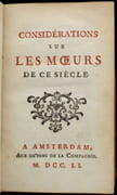 Considérations sur les mœurs de ce siècle. par [DUCLOS, Charles].