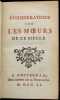 Consid&eacute;rations sur les mœurs de ce si&egrave;cle.. [DUCLOS, Charles].