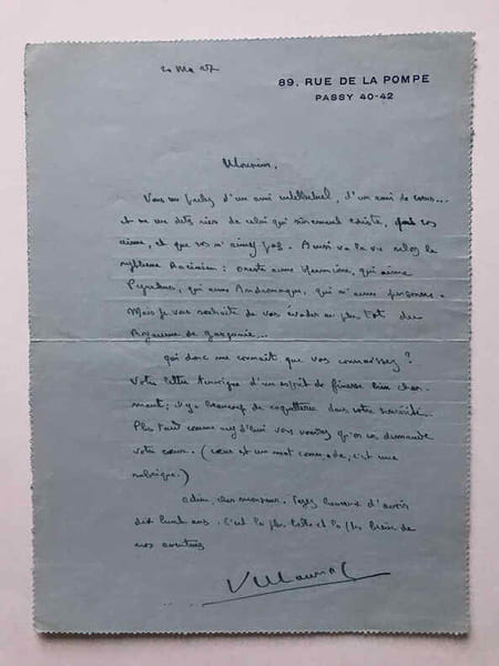 LETTRE AUTOGRAPHE SIGN&Eacute;E &Agrave; ROBERT LEVESQUE. Fran&ccedil;ois MAURIAC