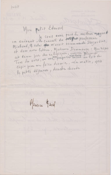BROUILLON DE LETTRE AUTOGRAPHE &Agrave; SON FR&Egrave;RE. Maurice RAVEL