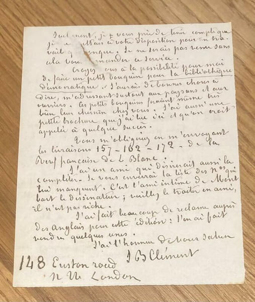 LETTRE AUTOGRAPHE SIGN&Eacute;E [&Agrave; MAURICE LACH&Acirc;TRE]. Jean-Baptiste CL&Eacute;MENT