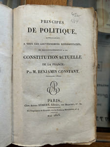 PRINCIPES DE POLITIQUE, APPLICABLES À TOUS LES GOUVERNEMENTS REPRÉSENTATIFS, ET PARTICULIÈREMENT À LA CONSTITUTION ACTUELLE DE LA FRANCE