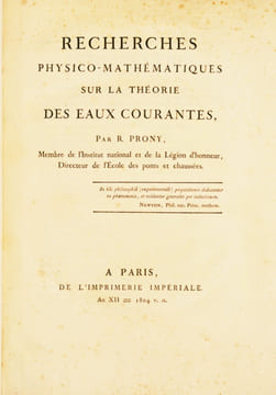 RECHERCHES PHYSICO-MATHÉMATIQUES SUR LA THÉORIE DES EAUX COURANTES. . PRONY (Gaspard-Clair François Marie Riche, Baron de).