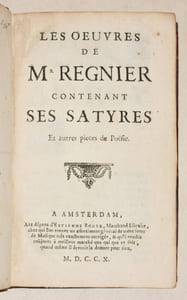 LES OEUVRES DE Mr RÉGNIER contenant ses Satyres et autres pièces de Poësie.