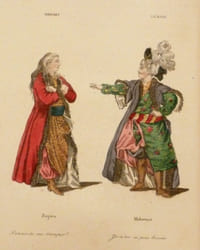 LES SOUVENIRS ET LES REGRETS DU VIEIL AMATEUR DRAMATIQUE ou Lettres d'un oncle à son neveu sur l'ancien Théâtre Français depuis Bellecour, […]. Ouvrage orné de gravures coloriées, représentant en pied, d'après les miniatures originales, faites d'après nature, de Foëch de Basle et de Whirsker, ces différens [sic] acteurs dans les rôles où ils ont excellé.